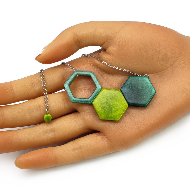 TRIPTYCH NECKLACE - Handmade - Stainless steel - Tagua (vegetable ivory)