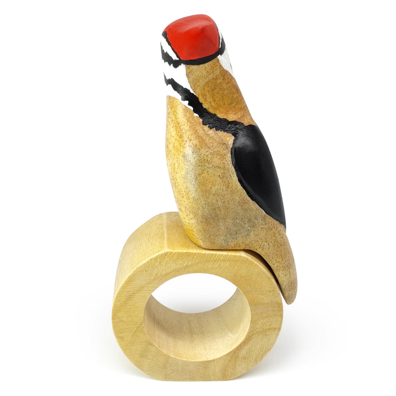 ARGOLA DE GUARDANAPO DECORATIVA - Pica-pau - Madeira esculpida e pintada à mão