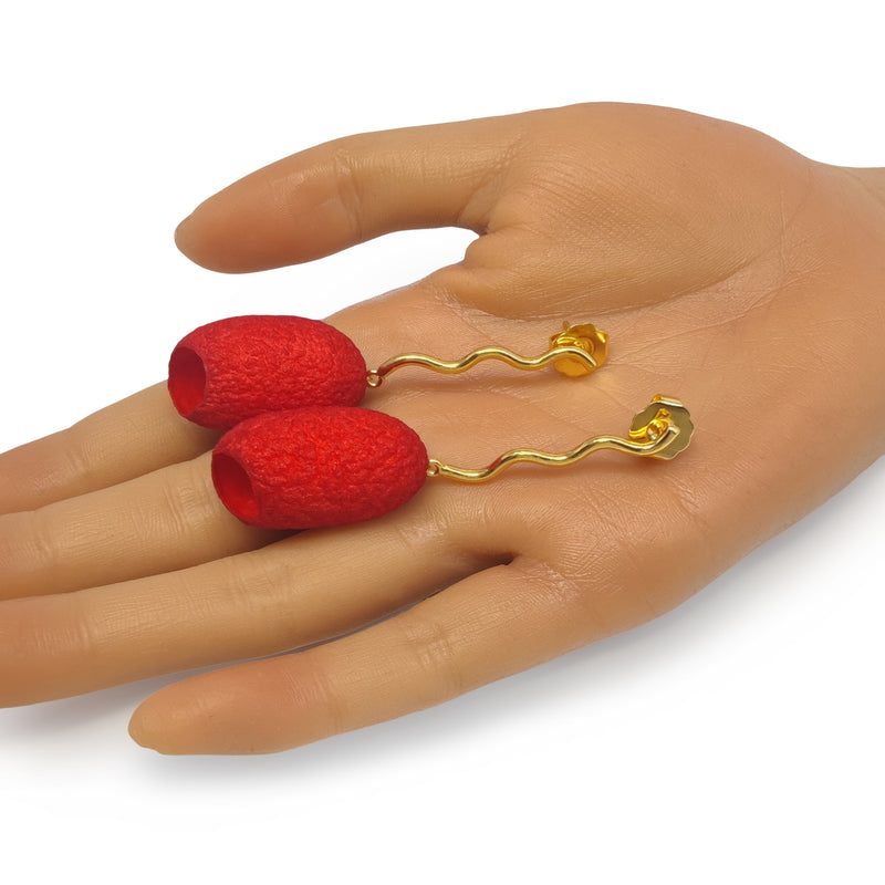 COCOON ECHO EARRINGS - Handmade - 24K gold-plated - Silk cocoons
