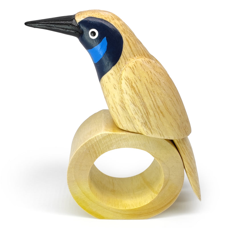 ARGOLA DE GUARDANAPO DECORATIVA - Melro-de-cauda-grande - Madeira esculpida e pintada à mão