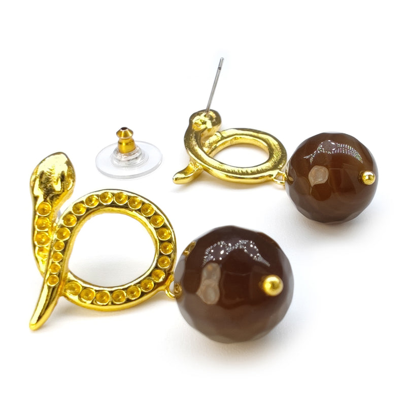 SERPENTIA EARRINGS - Handmade - 24K gold-plated - Agate