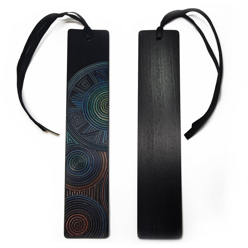 SPIRAL OF LIFE BOOKMARK - Tamo art - Dark wood decorated with wheat and barley stalks (straw marquetry)