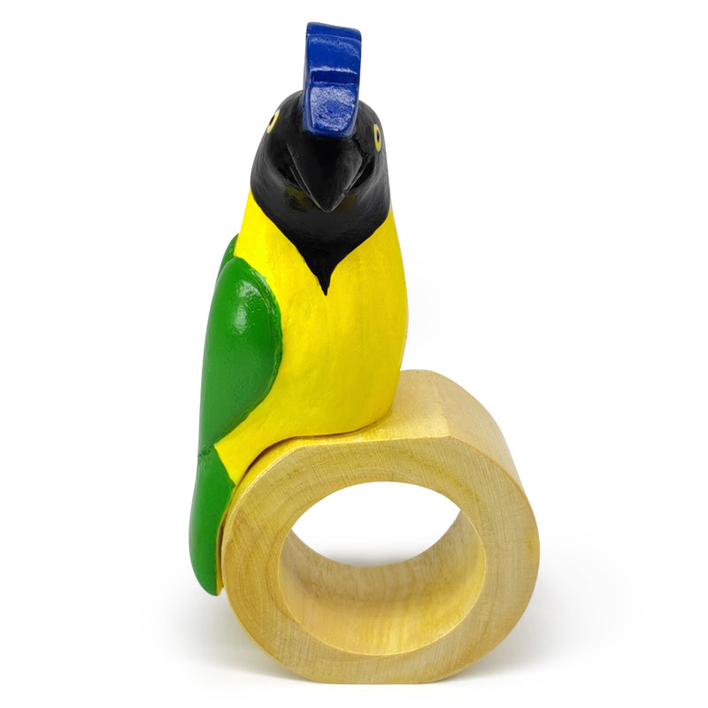 DECORATIVE NAPKIN RING - Green jay - Hand-carved and painted wood