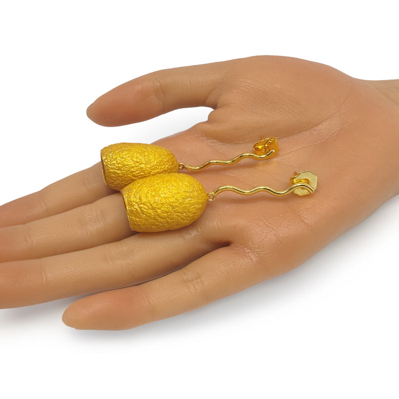 COCOON ECHO EARRINGS - Handmade - 24K gold-plated - Silk cocoons