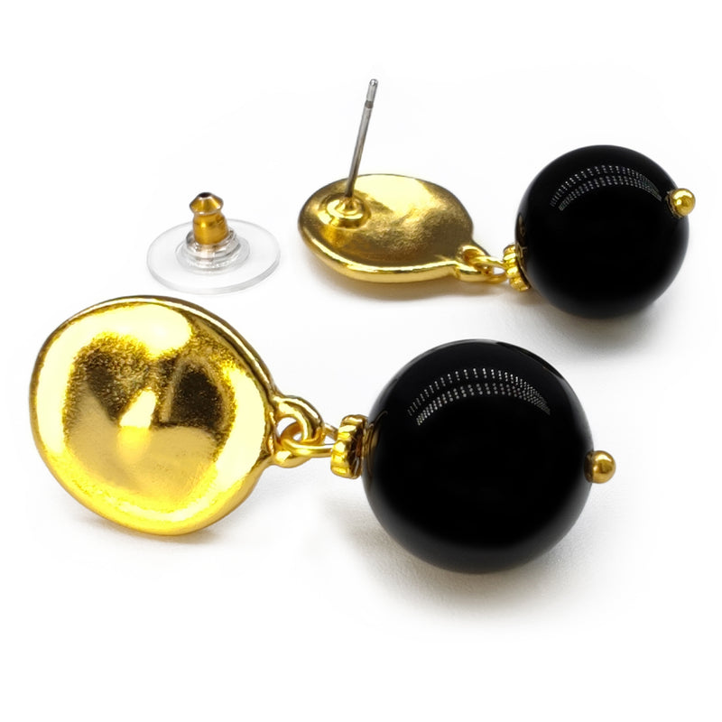 BRINCOS CALIMA - Feitos à mão - Banhados a ouro de 24 quilates - Ónix