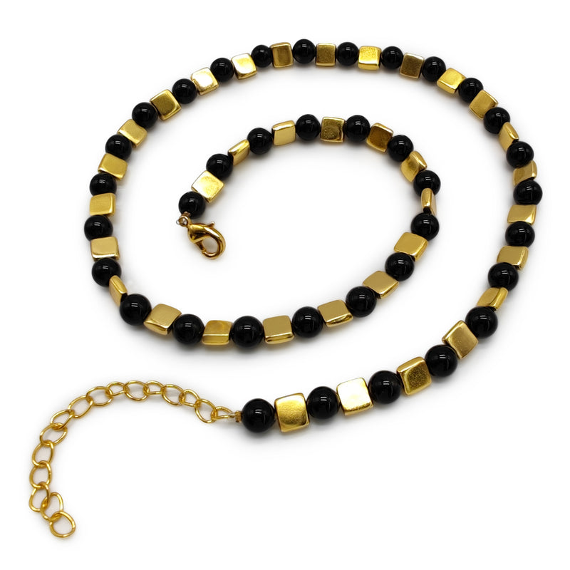 DORA NECKLACE - Handmade - 24K gold-plated - Onyx