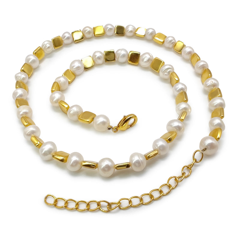 COLAR DORA - Feito à mão - Banhado a ouro de 24 quilates - Pérolas cultivadas