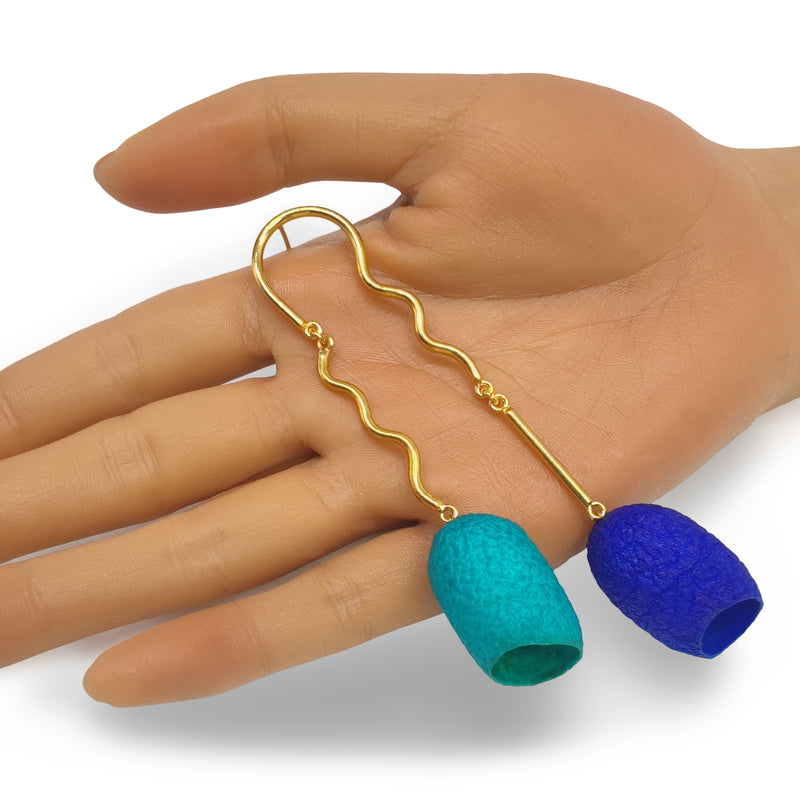 COCOON TWIN EARRINGS - Handmade - 24K gold-plated - Silk cocoons