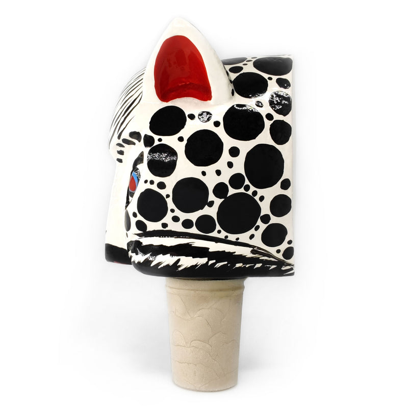 DECORATIVE BOTTLE STOPPER - The carnival white tiger - Hand-carved and painted wood