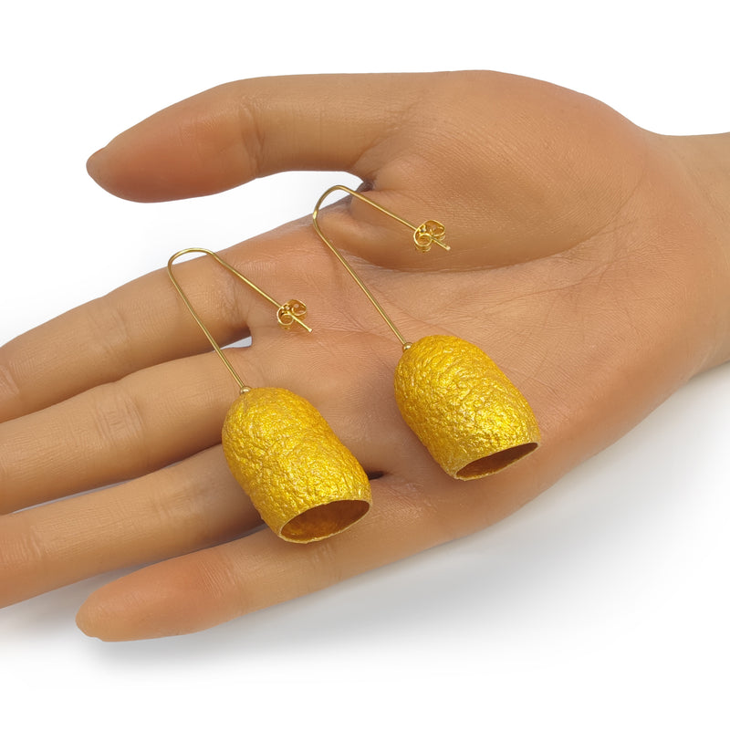 COCOON CLASSIC EARRINGS - Handmade - 24K gold-plated - Silk cocoons