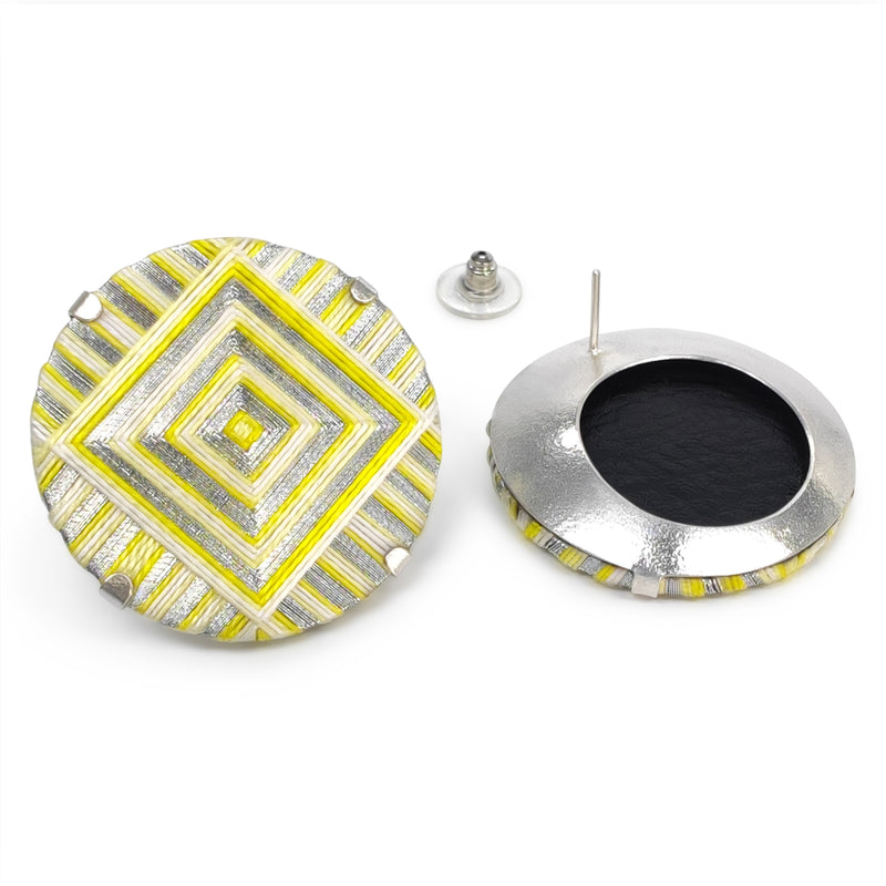 FILUM EARRINGS - Handmade - 925 sterling silver - Woven threads on wood