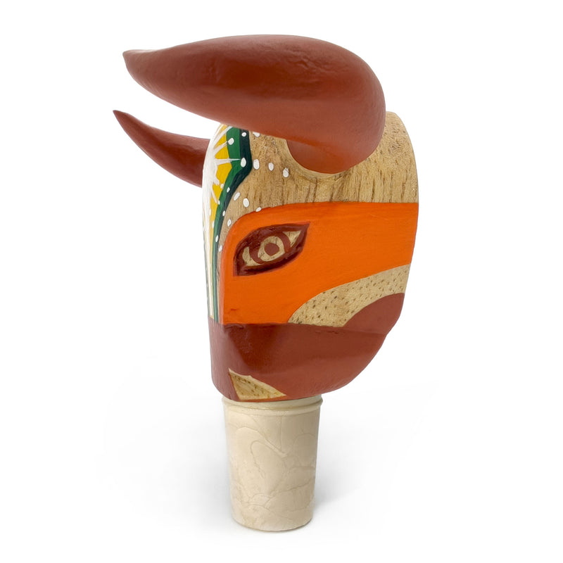 DECORATIVE BOTTLE STOPPER - The carnival bull - Hand-carved and painted wood