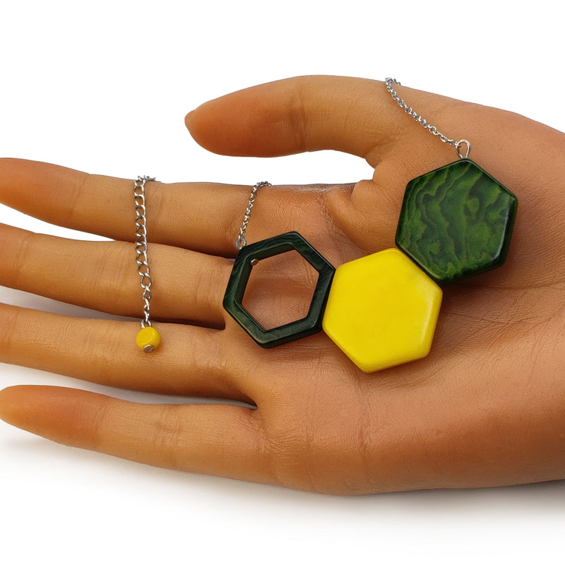 TRIPTYCH NECKLACE - Handmade - Stainless steel - Tagua (vegetable ivory)