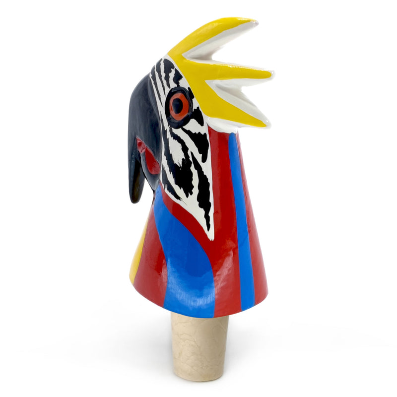 ROLHA DECORATIVA PARA GARRAFAS - A arara do carnaval - Madeira esculpida e pintada à mão