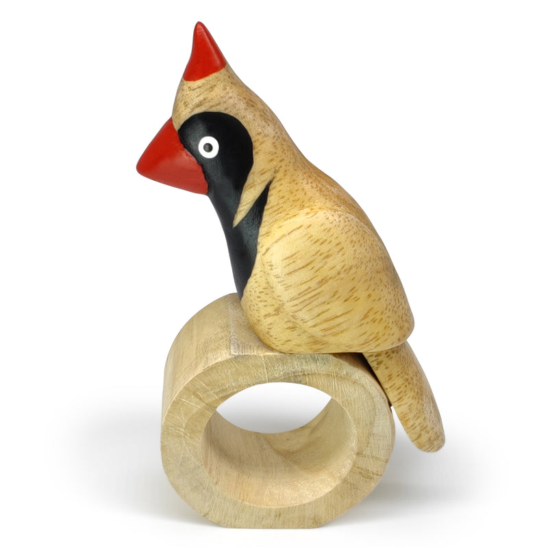 ARGOLA DE GUARDANAPO DECORATIVA - Cardeal - Madeira esculpida e pintada à mão