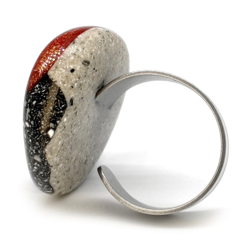 GRANITA RING - Handmade - Adjustable - Dark and light crushed cement, bronze powder
