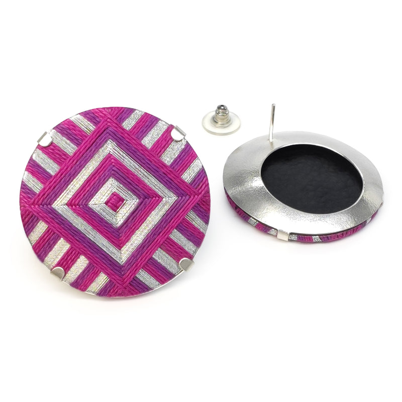 FILUM EARRINGS - Handmade - 925 sterling silver - Woven threads on wood