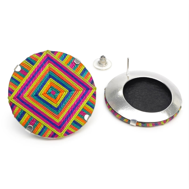 BOUCLES D'OREILLES FILUM - Fabrication artisanale - Argent sterling 925 - Fils tissés sur bois