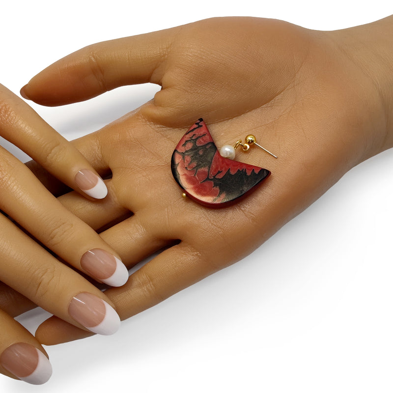 PALMA EARRINGS - Handmade - 24K gold-plated - Tagua (vegetable ivory), cultured pearls