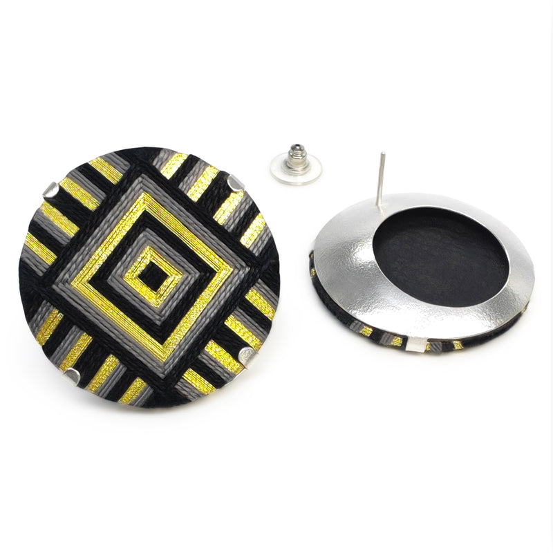 FILUM EARRINGS - Handmade - 925 sterling silver - Woven threads on wood