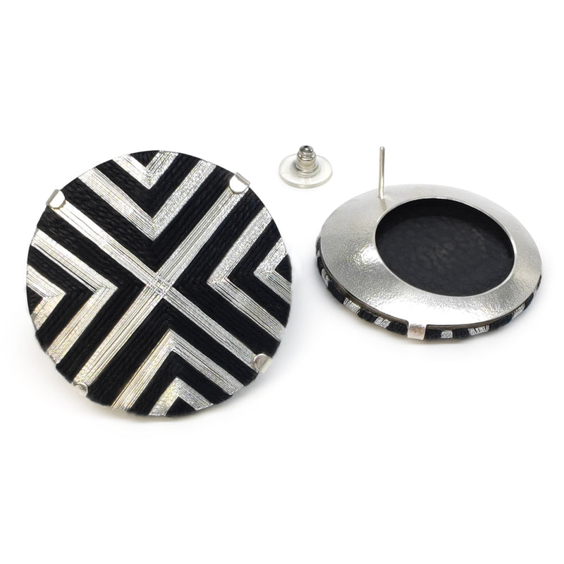 FILUM EARRINGS - Handmade - 925 sterling silver - Woven threads on wood