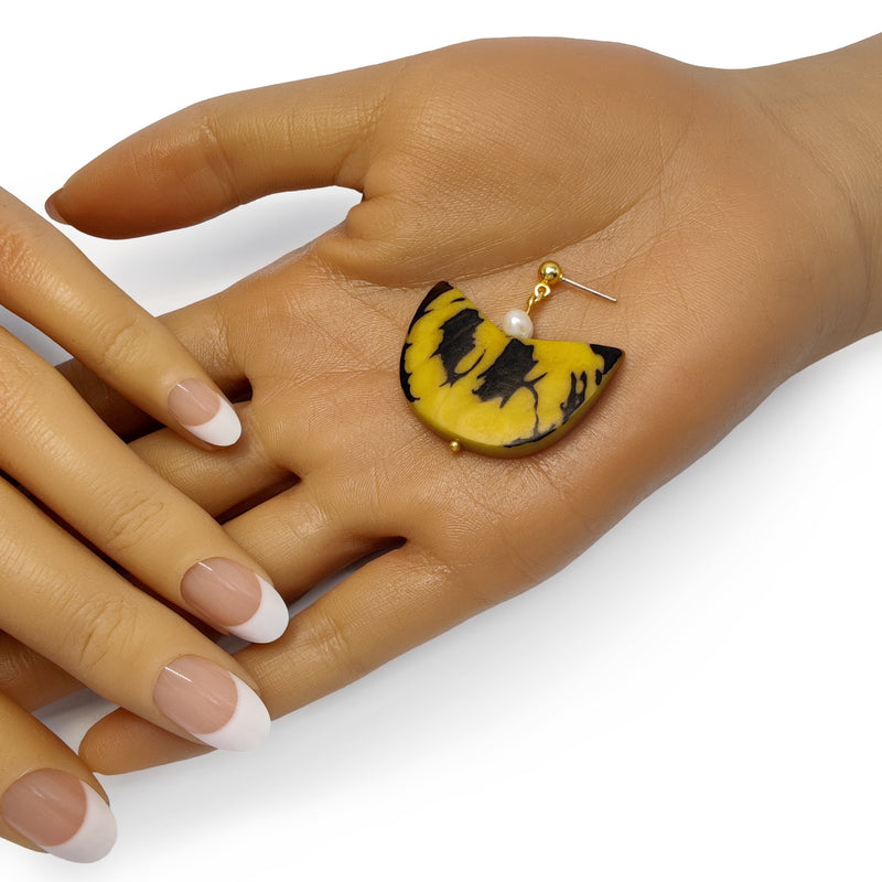 PALMA EARRINGS - Handmade - 24K gold-plated - Tagua (vegetable ivory), cultured pearls