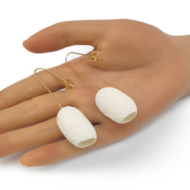 COCOON CLASSIC EARRINGS - Handmade - 24K gold-plated - Silk cocoons