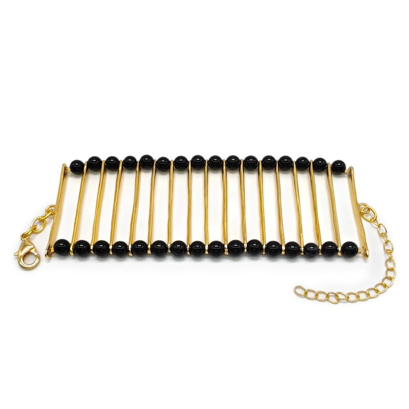 BRACELETE ELEGANCIA - Feita à mão - Banhada a ouro de 24 quilates - Ónix