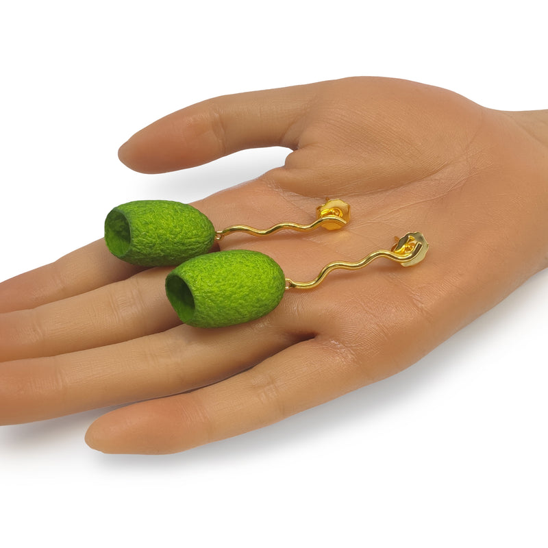 COCOON ECHO EARRINGS - Handmade - 24K gold-plated - Silk cocoons