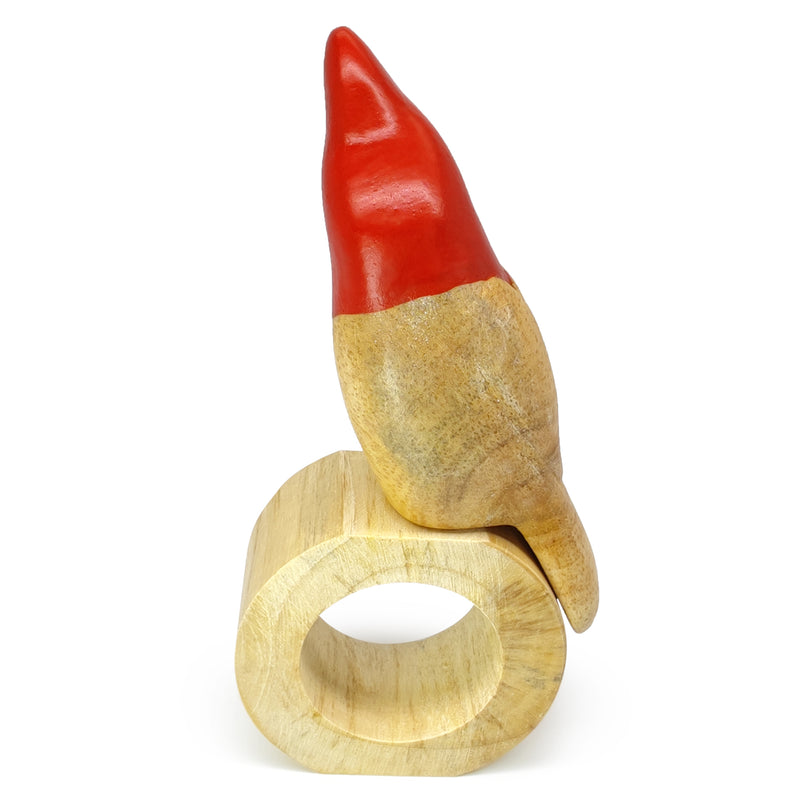 ARGOLA DE GUARDANAPO DECORATIVA - Galo-da-serra-andino - Madeira esculpida e pintada à mão