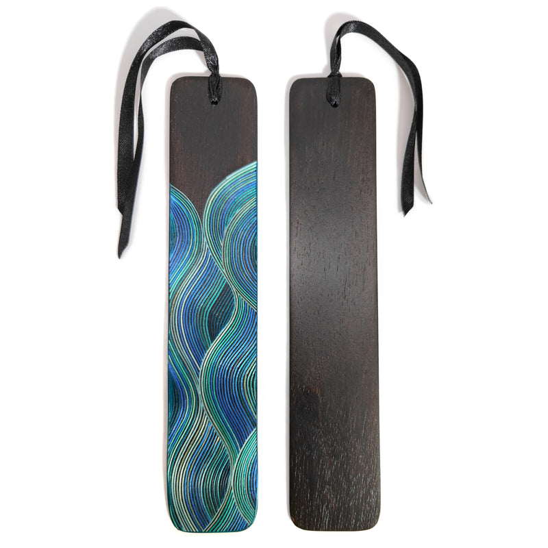 WATER BOOKMARK - THE FOUR ELEMENTS COLLECTION - Tamo art - Dark wood decorated with wheat and barley stalks (straw marquetry)