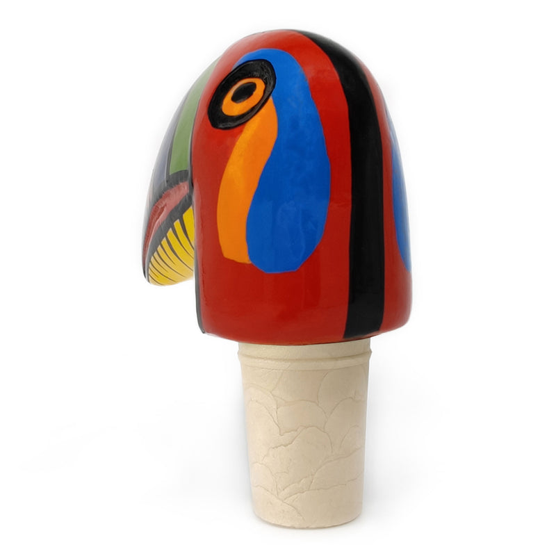 DECORATIVE BOTTLE STOPPER - The carnival toucan - Hand-carved and painted wood