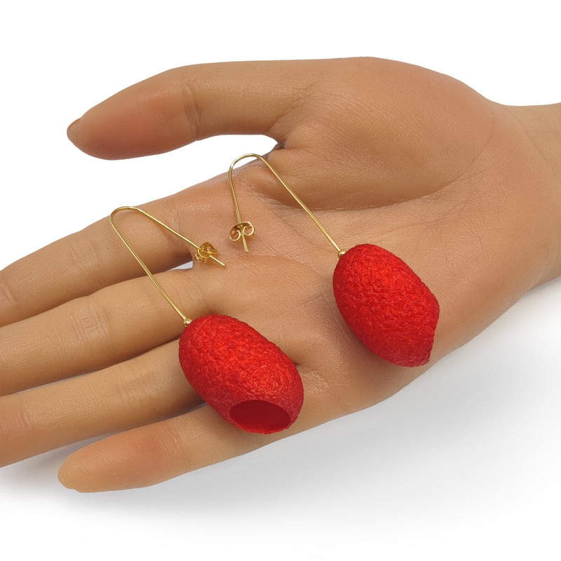 COCOON CLASSIC EARRINGS - Handmade - 24K gold-plated - Silk cocoons