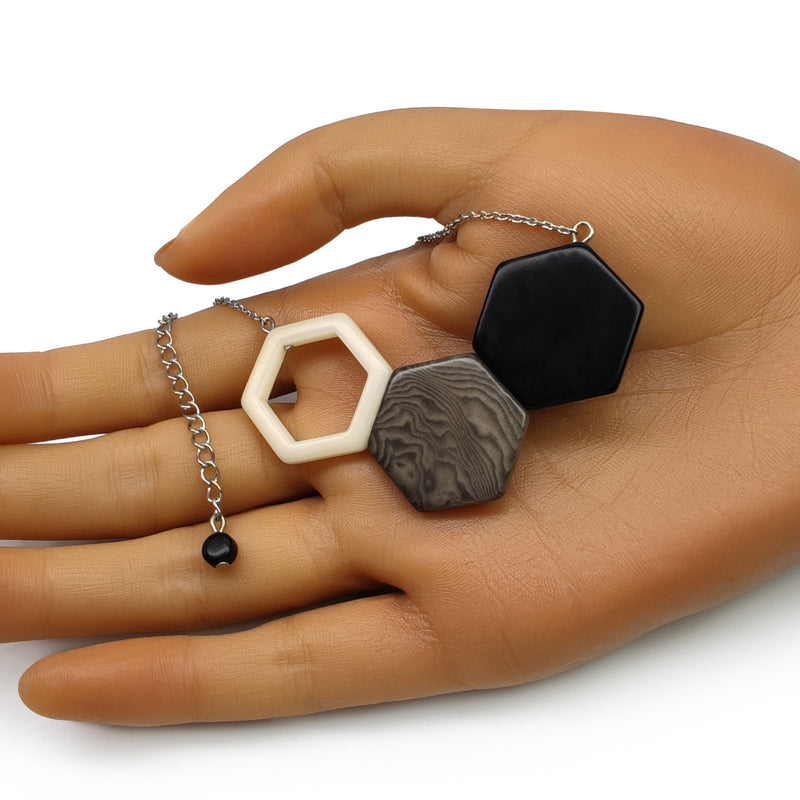 TRIPTYCH NECKLACE - Handmade - Stainless steel - Tagua (vegetable ivory)