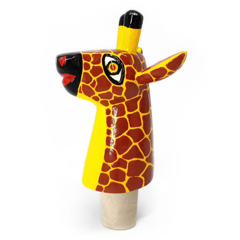 DECORATIVE BOTTLE STOPPER - The carnival giraffe - Hand-carved and painted wood