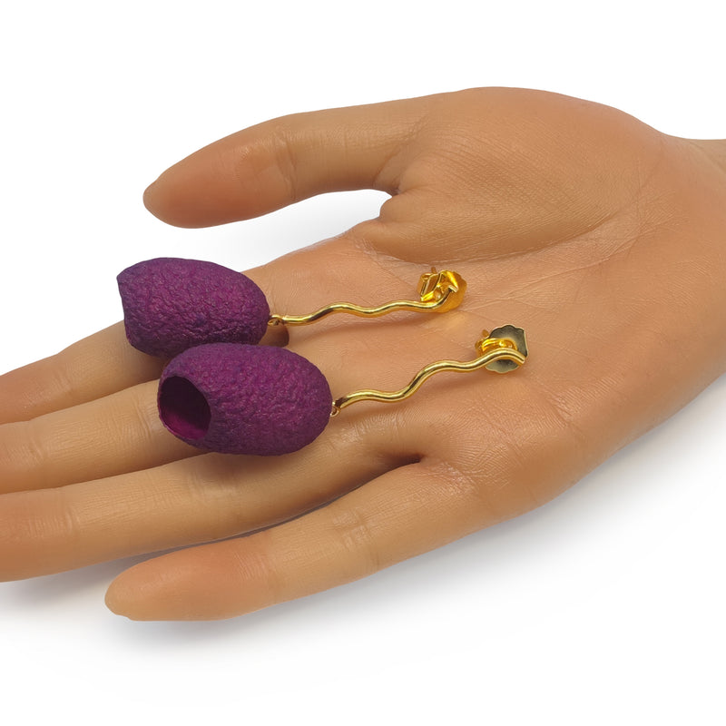 COCOON ECHO EARRINGS - Handmade - 24K gold-plated - Silk cocoons