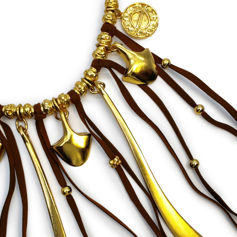 SUÉ NECKLACE - Handmade - 24K gold-plated - Leather