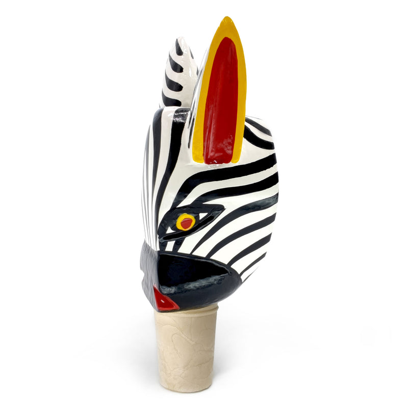DECORATIVE BOTTLE STOPPER - The carnival zebra - Hand-carved and painted wood