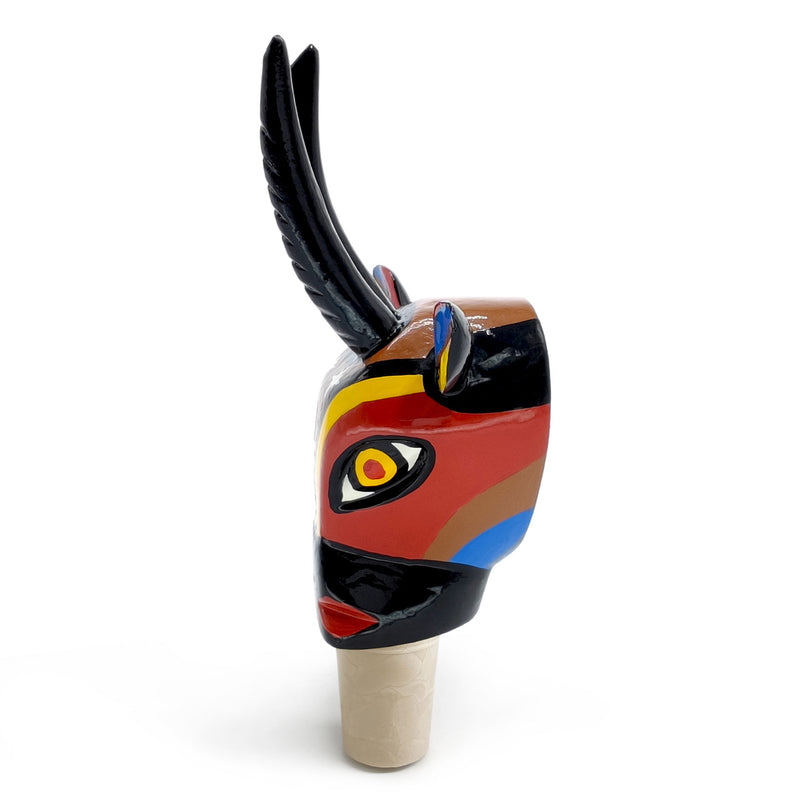 DECORATIVE BOTTLE STOPPER - The carnival goat - Hand-carved and painted wood