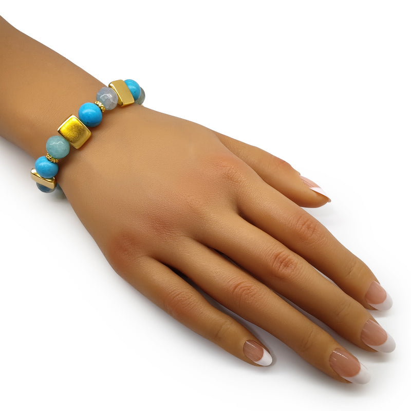 QUIMBAYA BRACELET - Handmade - 24K gold-plated - Agates, turquoises