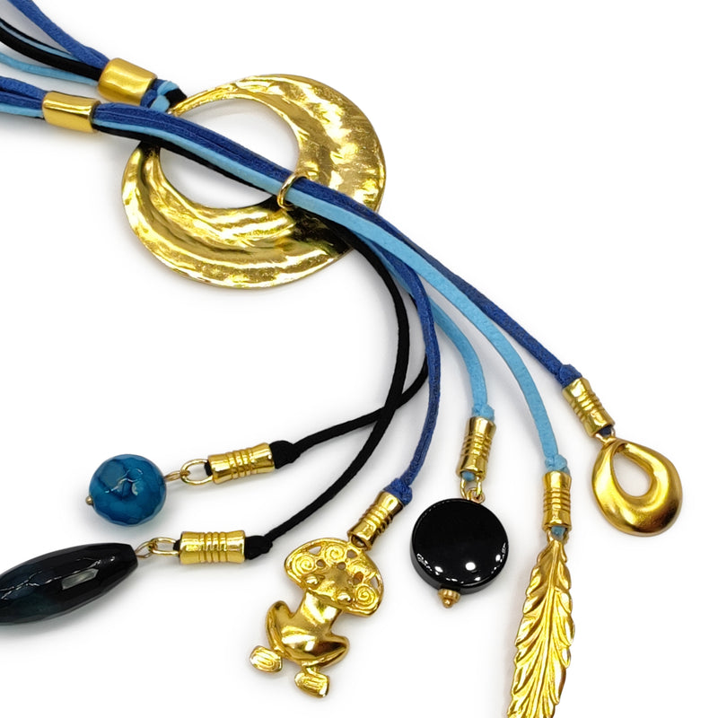CORDÚLA NECKLACE - Handmade - 24K gold-plated - Leather, semi-precious stones