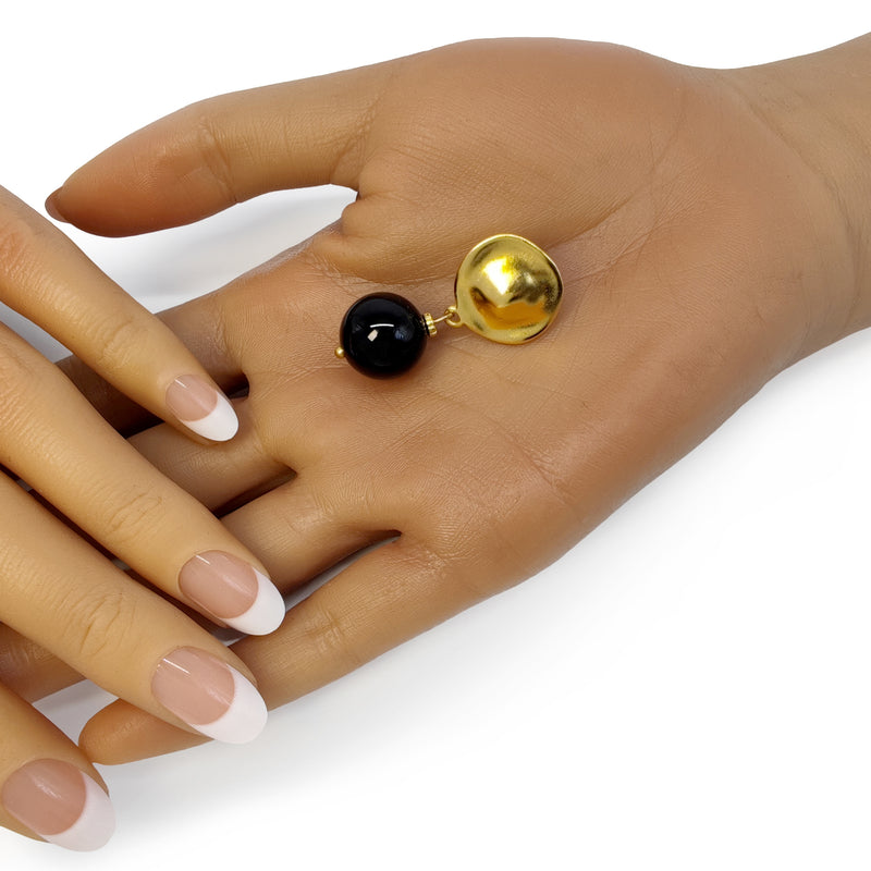 BRINCOS CALIMA - Feitos à mão - Banhados a ouro de 24 quilates - Ónix