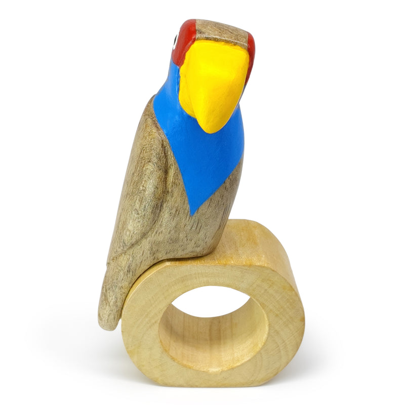 ANILLO DE SERVILLETA DECORATIVO - Guacamayo - Madera tallada y pintada a mano