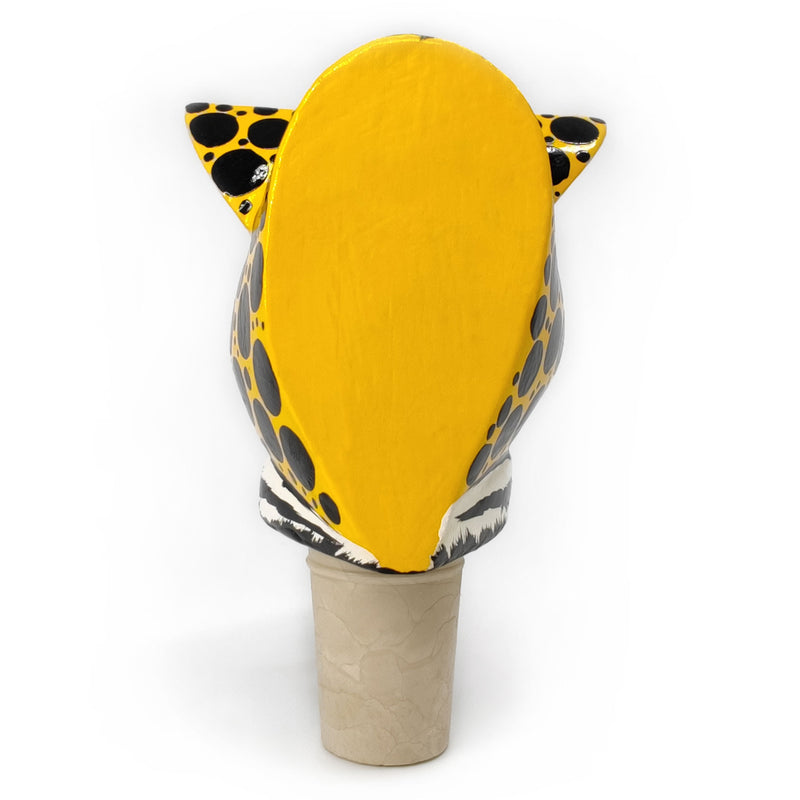 ROLHA DECORATIVA PARA GARRAFAS - O jaguar do carnaval - Madeira esculpida e pintada à mão