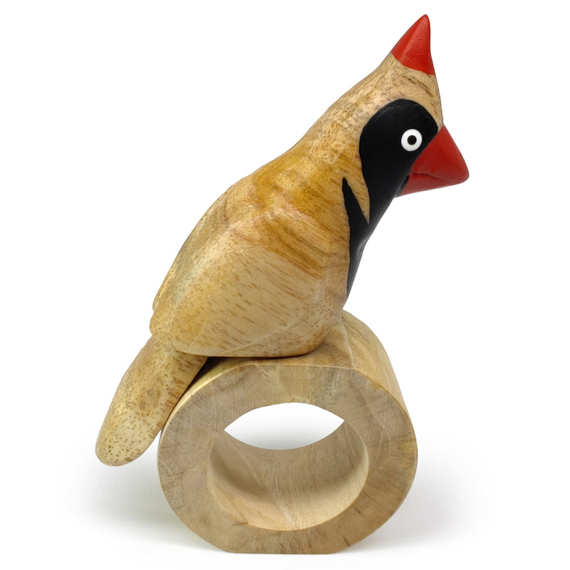ARGOLA DE GUARDANAPO DECORATIVA - Cardeal - Madeira esculpida e pintada à mão