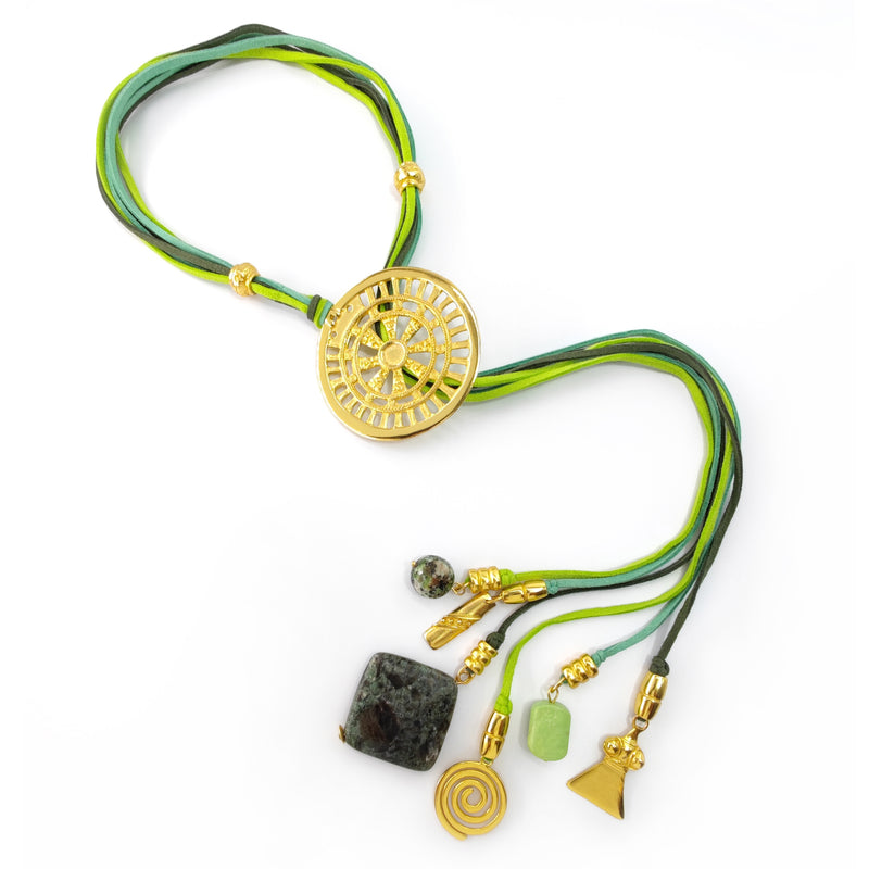 CORDÚLA NECKLACE - Handmade - 24K gold-plated - Leather, semi-precious stones