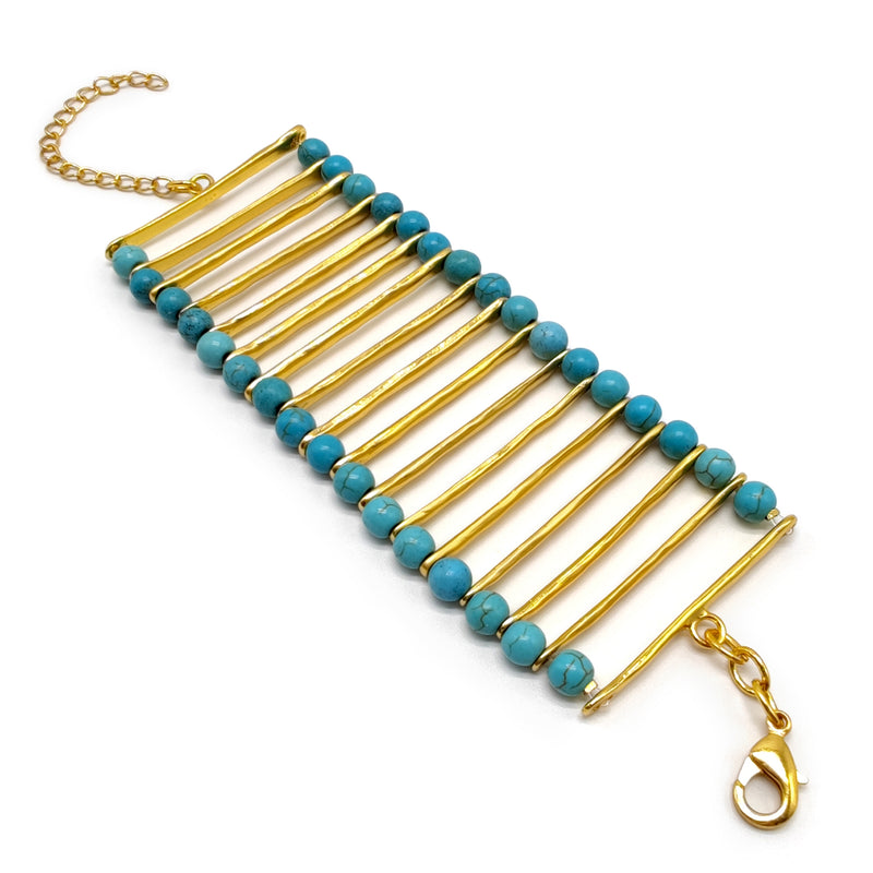 BRACELETE ELEGANCIA - Feita à mão - Banhada a ouro de 24 quilates - Turquesas