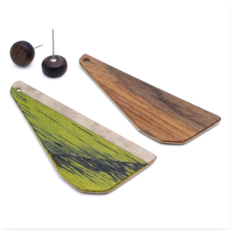WOODIE TRIO EARRINGS - Handmade - Reversible - Plywood (3 crossed-laid layers of wood veneer)