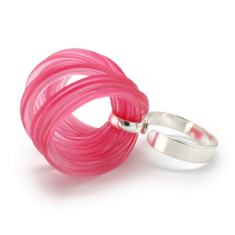 ECOBLOOM RING - Handmade - Adjustable - Sterling silver 925 - Recycled bottle cap plastic liners