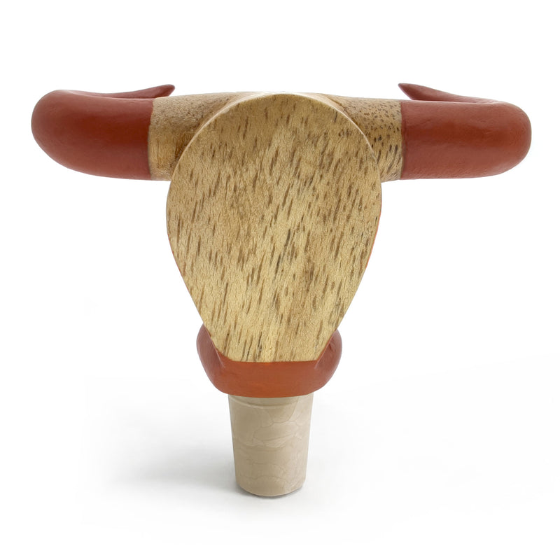 DECORATIVE BOTTLE STOPPER - The carnival bull - Hand-carved and painted wood